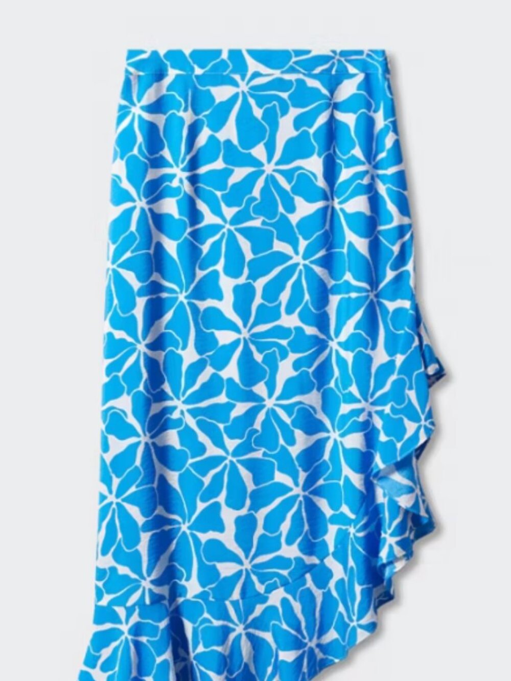NWT Mango Asymmetrical Blue Floral Ruffle Midi Skirt- size Small - Picture 2 of 4